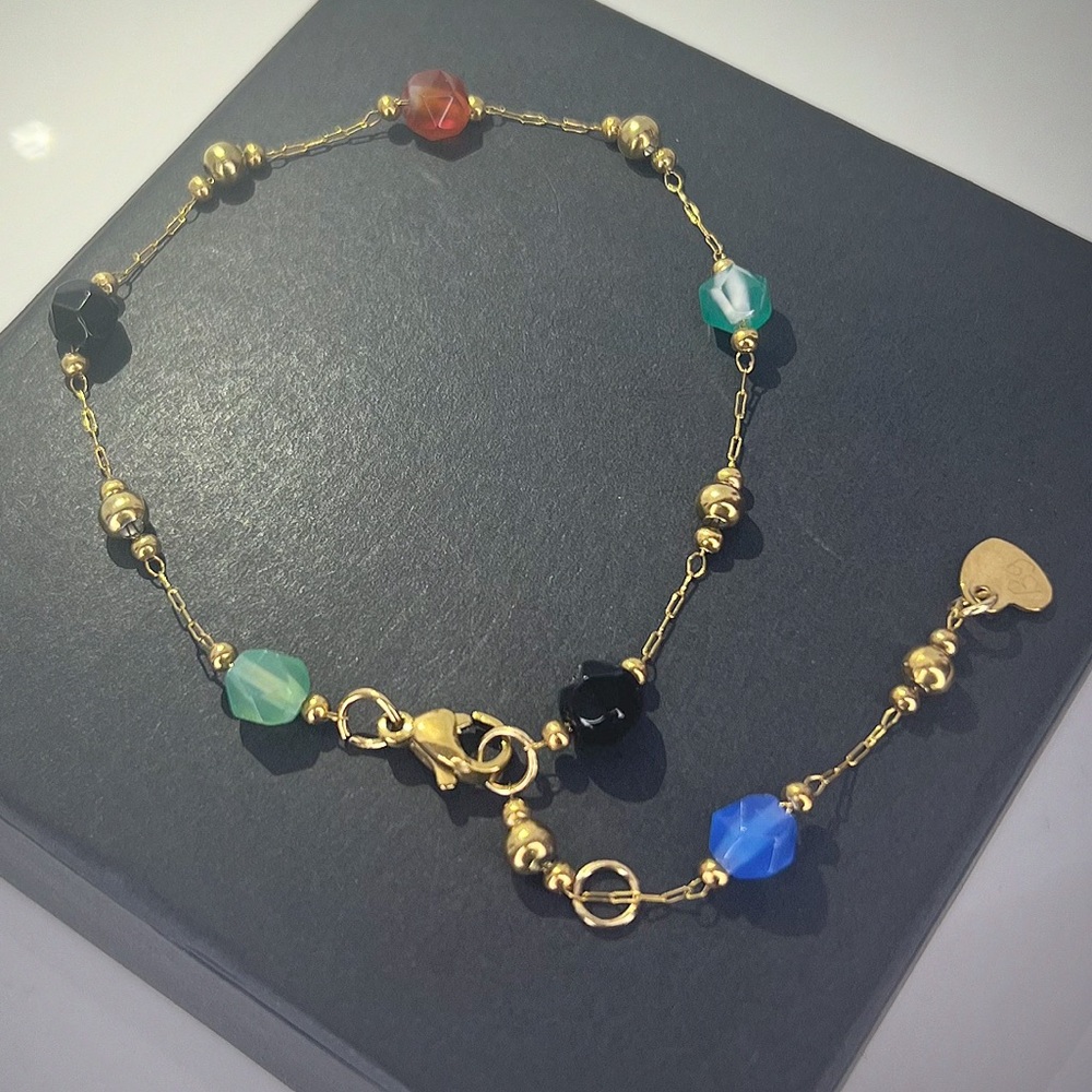 Natural Stone Colorful Agate Bead Bracelet 18k Gold - Picture 1 of 3